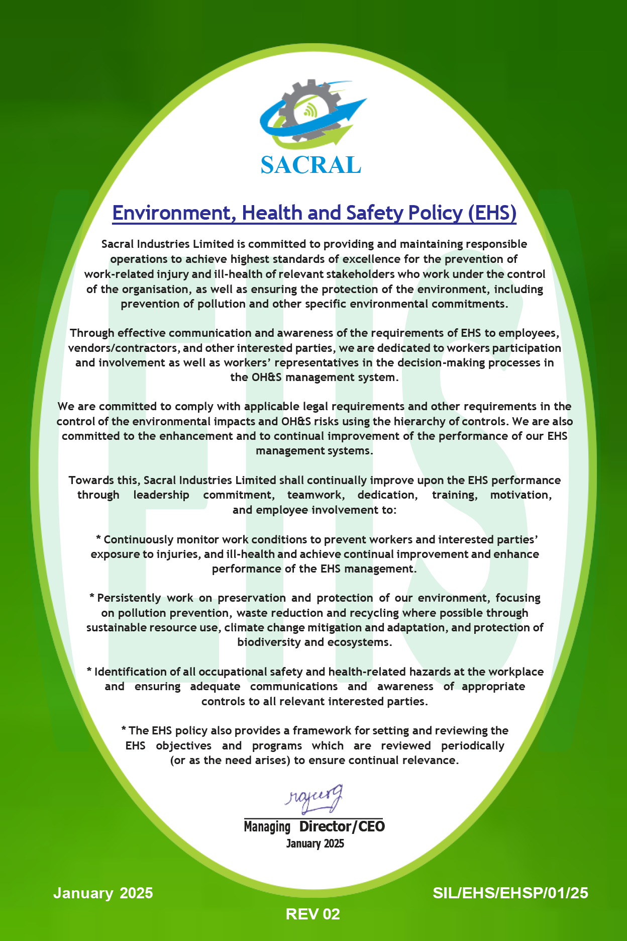 Sacral EHS Policy